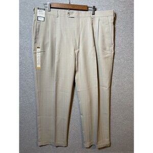 Haggar Men's 40W x 29L Stone Pleated Cuffed Flexible Waistband Dress Pants